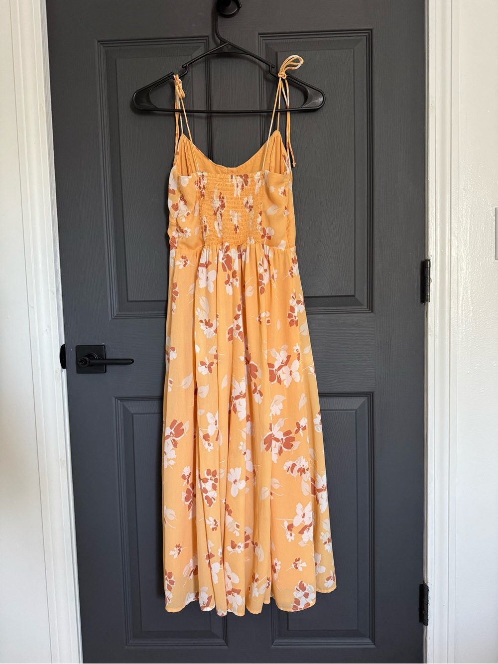 Abercrombie & Fitch Yellow Floral Tie Strap Midi Dress XS Petite - Picture 4 of 8